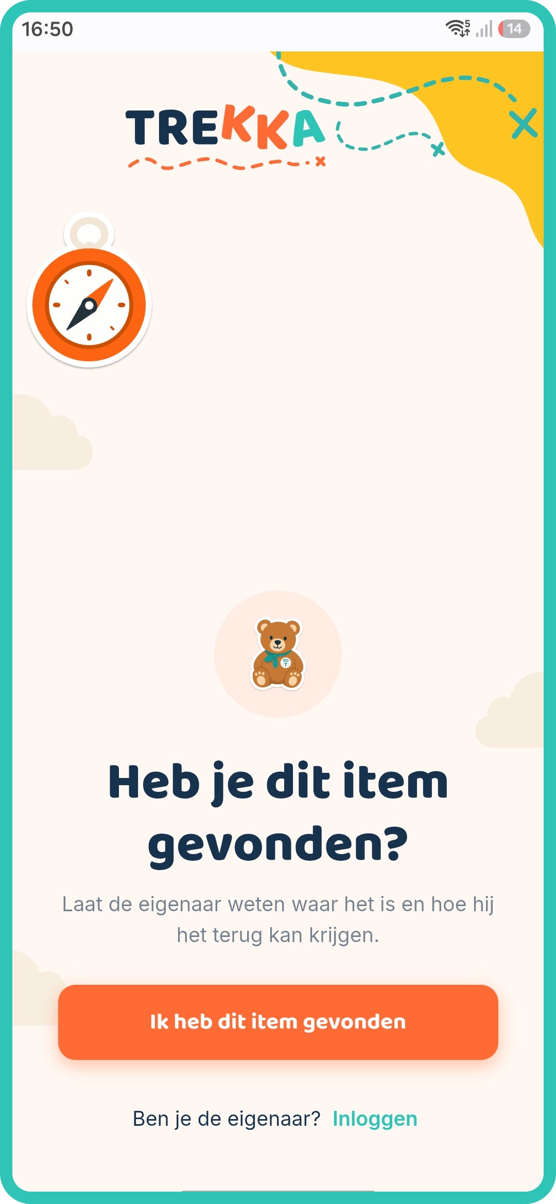 Trekka-vinderspagina na het aantikken van een NFC-sticker