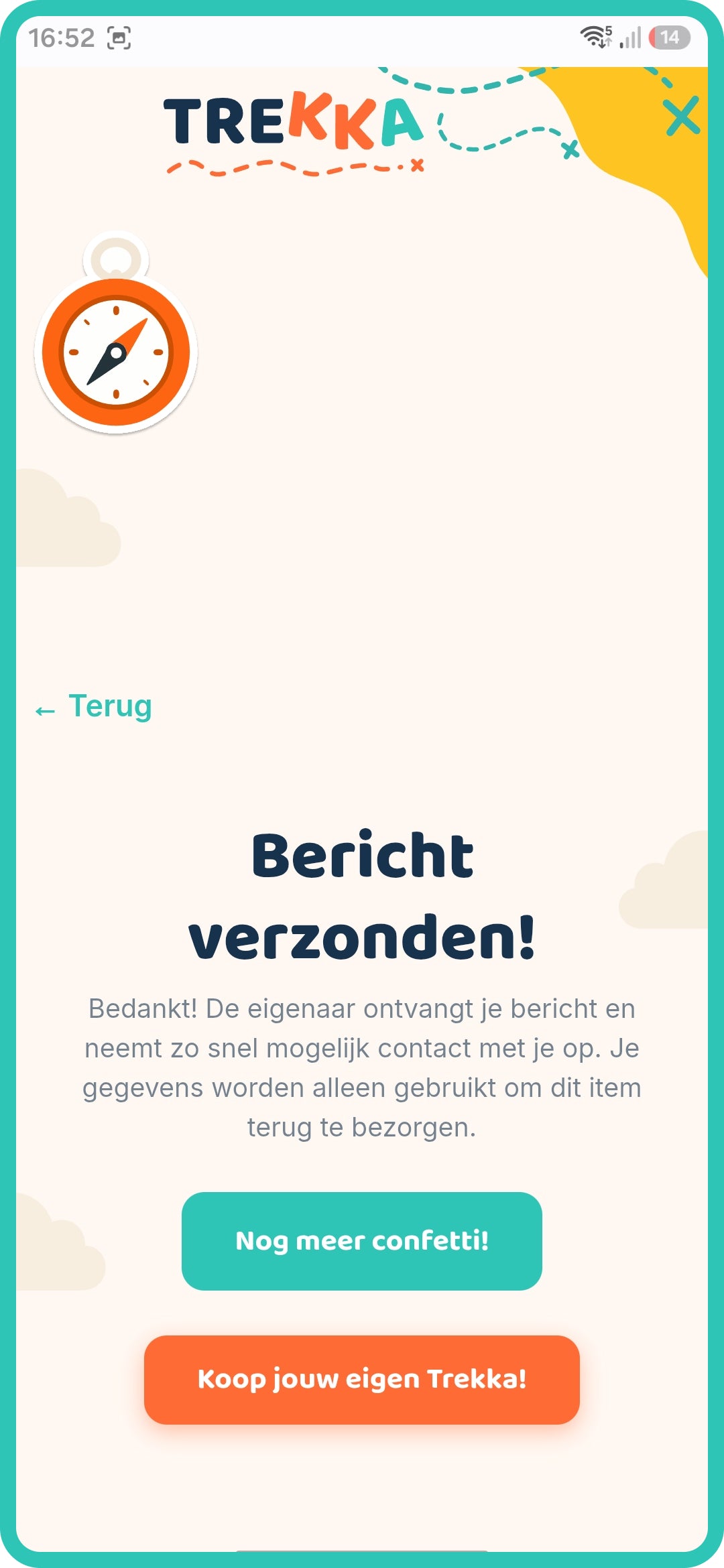 Bevestiging dat het bericht over een gevonden item is verstuurd