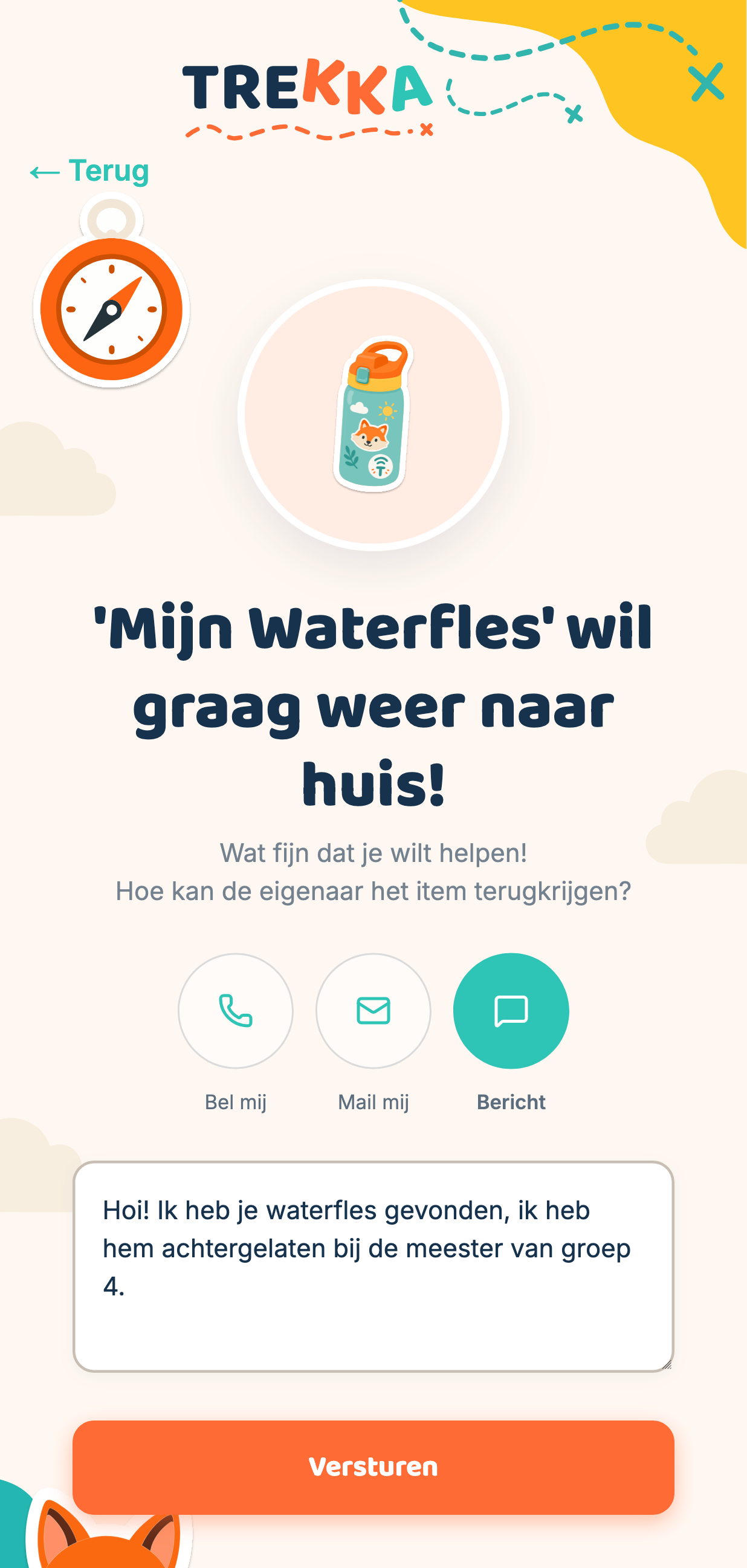Voorbeeld van de veilige Trekka-vinderspagina op een smartphone
