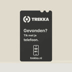 Voorzijde Trekka Portemonneepas met witte NFC-vindersinstructie