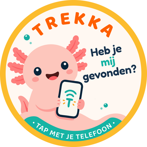 Eén ronde Trekka NFC-sticker, ontwerp axolotl